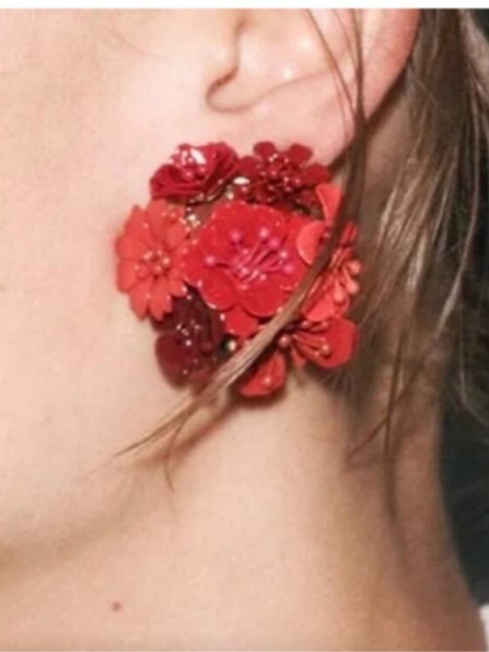 New! Red Flower Bouquet Statement Earrings (3017) NWOT